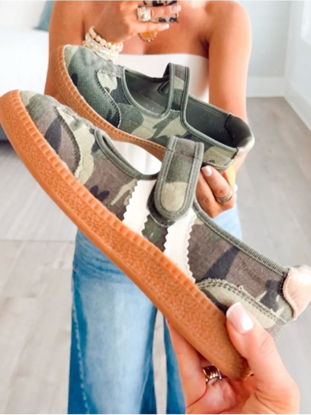 Corkys Camouflage Mary Jane Flats with Gum Sole - Green Camo
